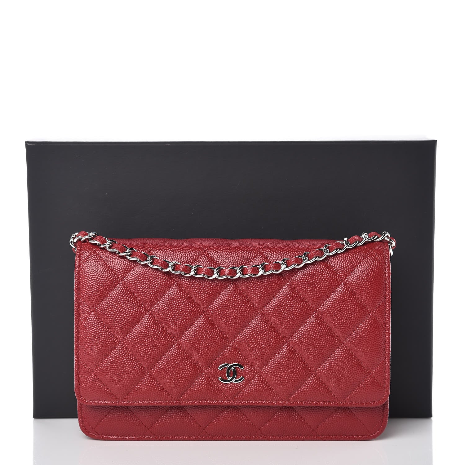 Chanel Caviar Quilted Wallet on Chain WOC Red 11 of 11