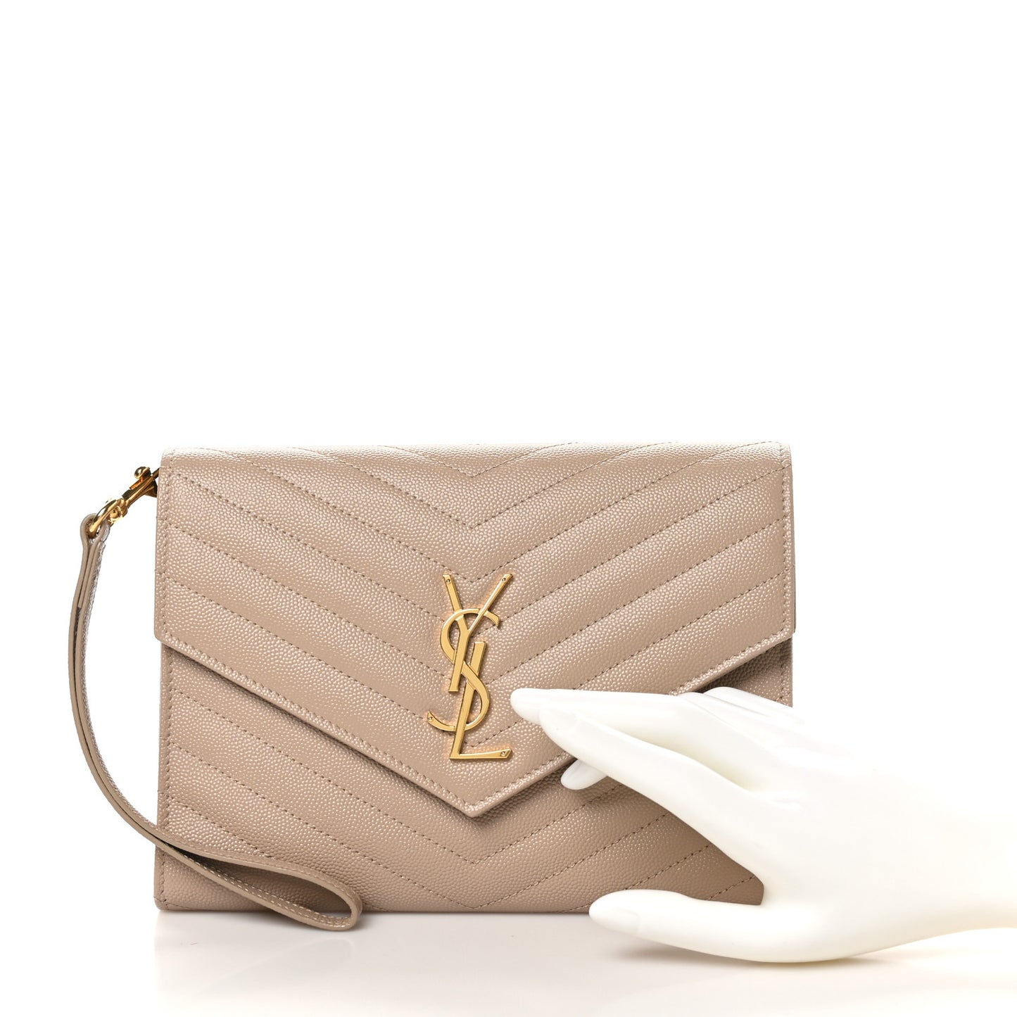 Grain De Poudre Matelasse Chevron Monogram Envelope Clutch  Dark Beige