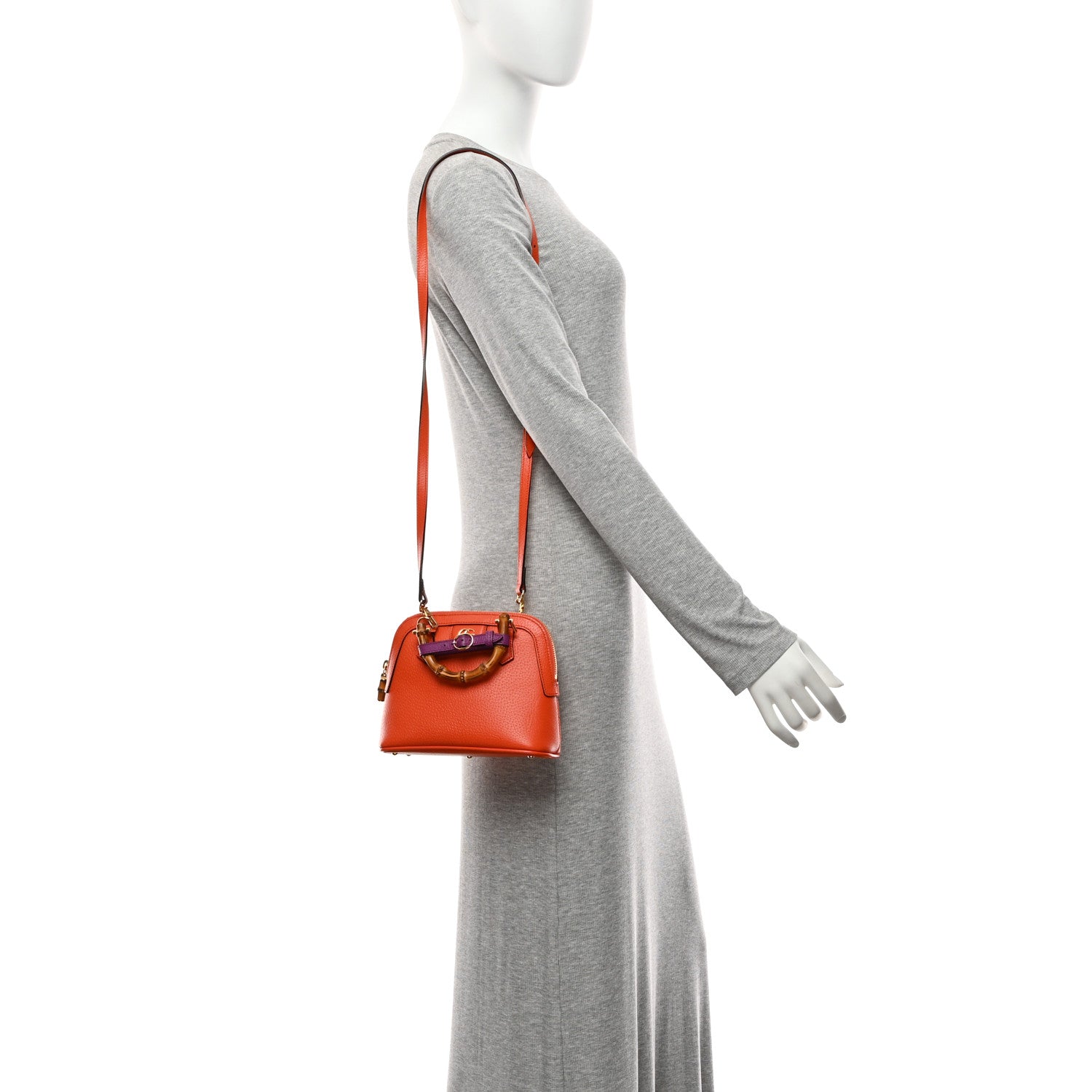 Gucci Textured Dollar Calfskin Mini Diana Dome Tote Bag Deep Orange Spicy Cyclamin 2 of 11