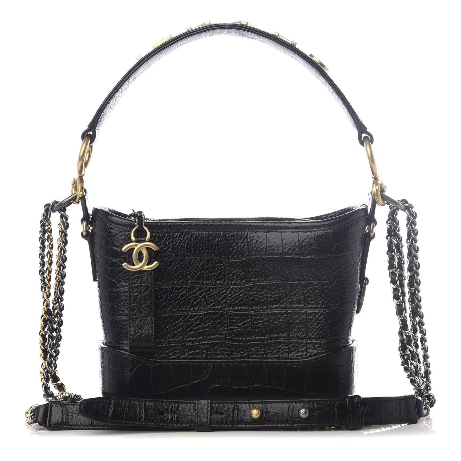 Chanel Calfskin Crocodile Embossed Small Gabrielle Cocodile Hobo Black 1 of 11