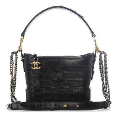 Chanel Calfskin Crocodile Embossed Small Gabrielle Cocodile Hobo Black 1 of 11