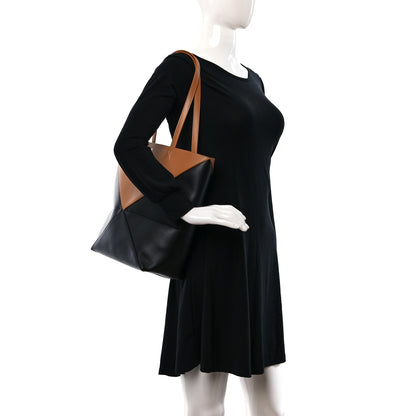 Loewe Shiny Calfskin Medium Puzzle Fold Tote Warm Desert Black 2 of 8