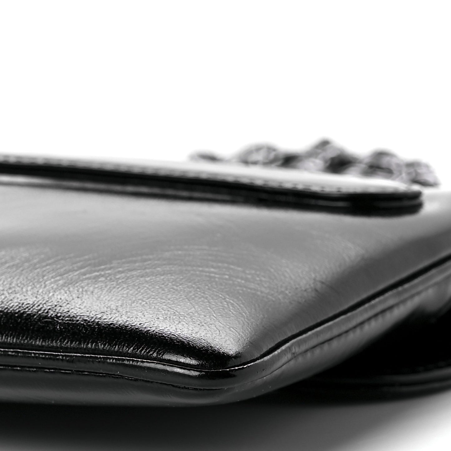 Crinkled Patent Lambskin Medium Diordouble Chain Bag Black