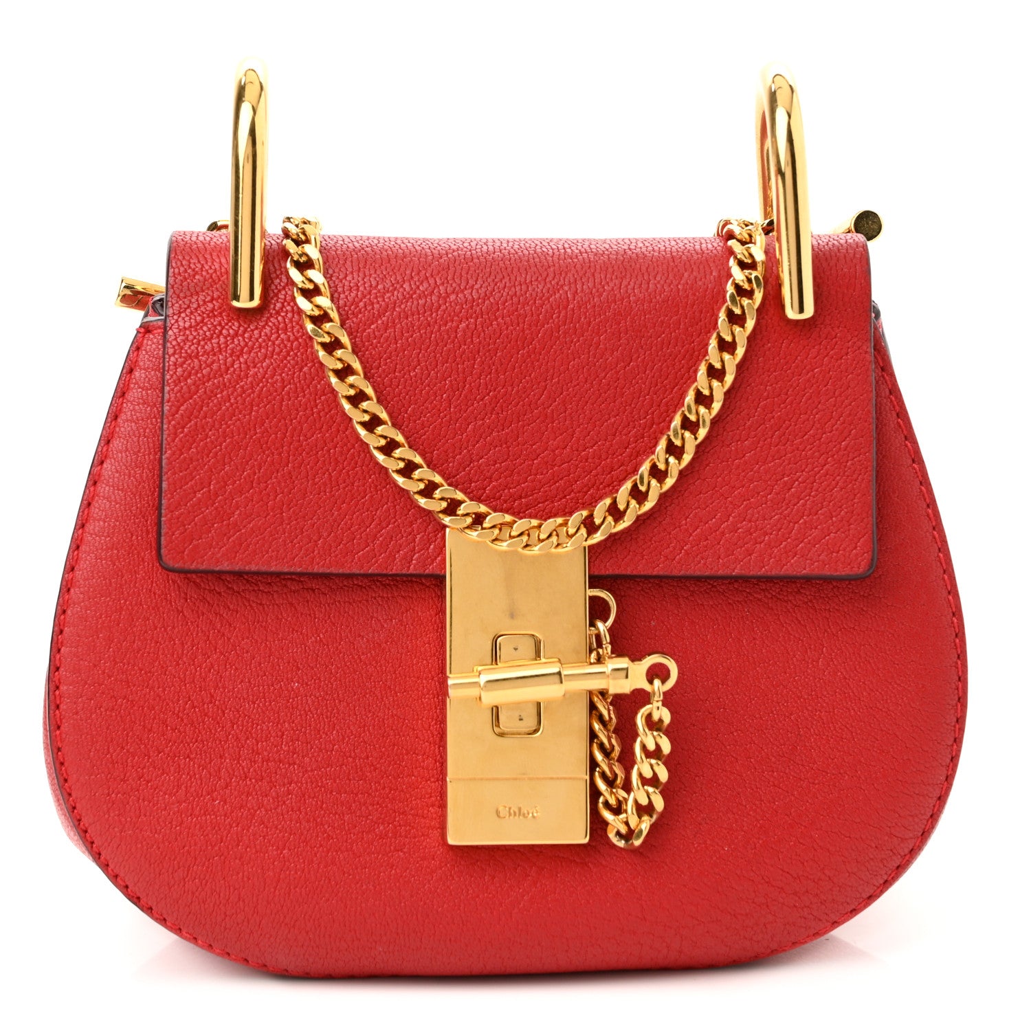 Chloe Grained Lambskin Mini Drew Shoulder Bag Plaid Red 1 of 9