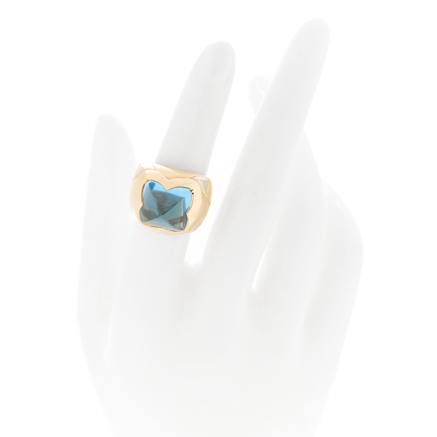 18K Yellow White Gold Aquamarine Pyramide Ring 51 5.75