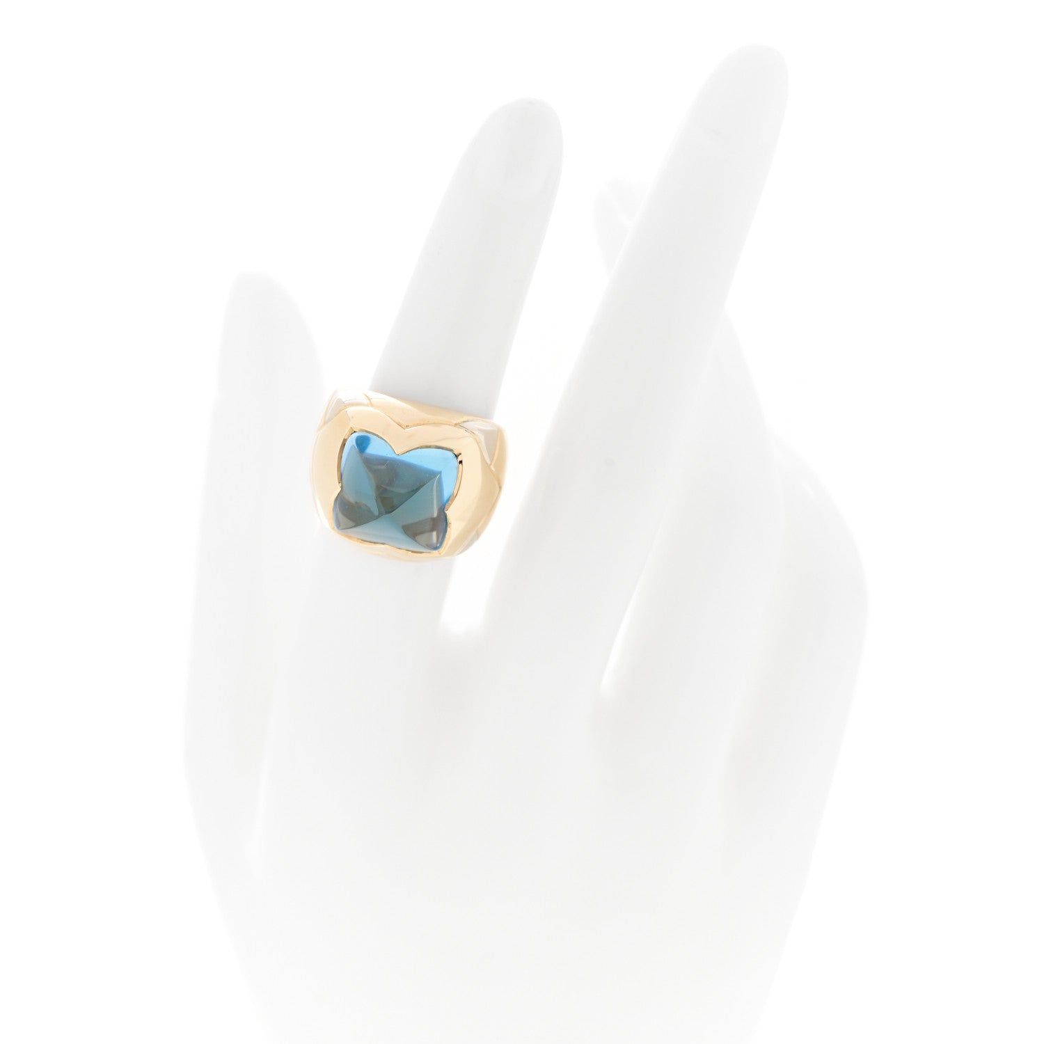 Bulgari 18K Yellow White Gold Aquamarine Pyramide Ring 51 5.75 2 of 5