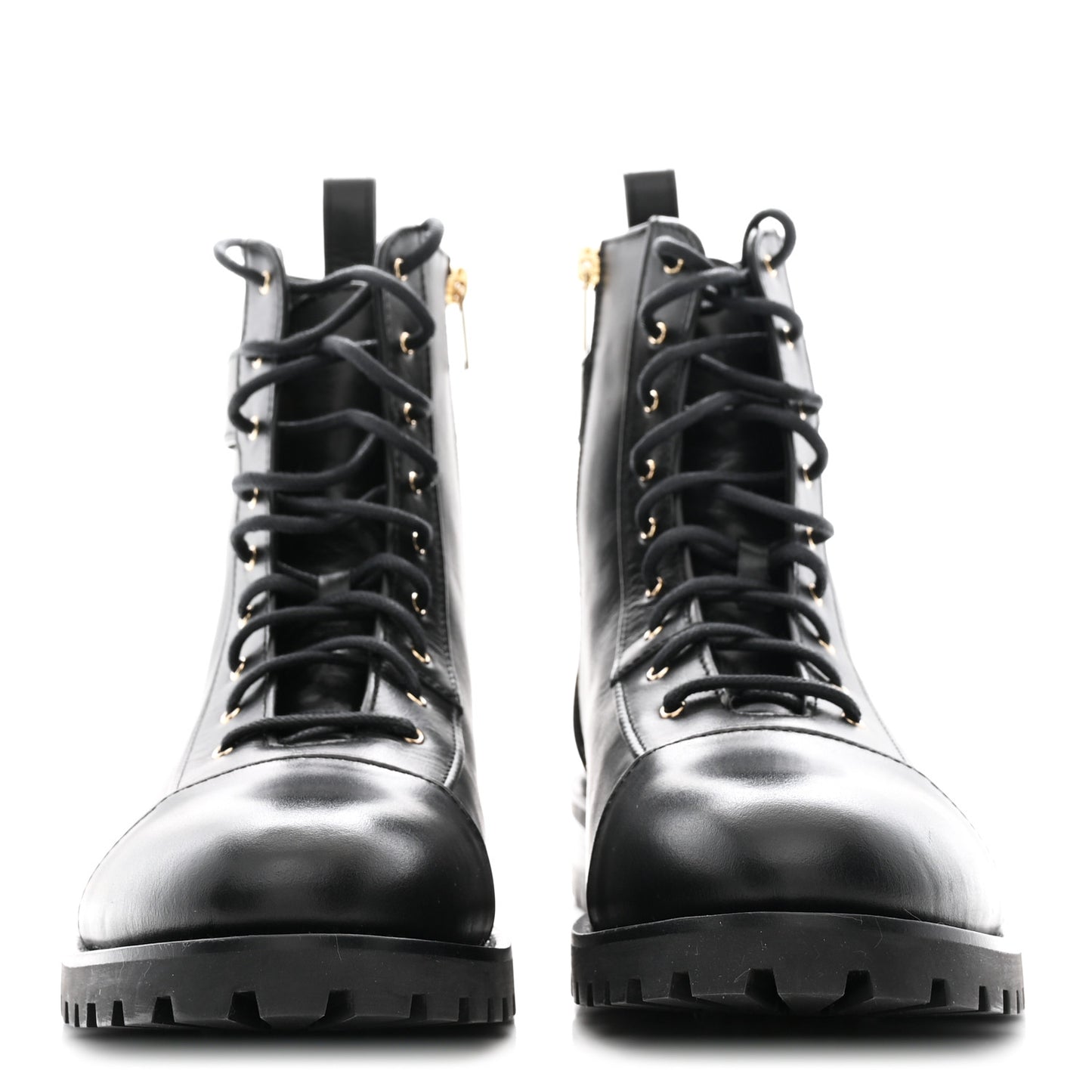 Shiny Calfskin Cayo Combat Boots 41 Black