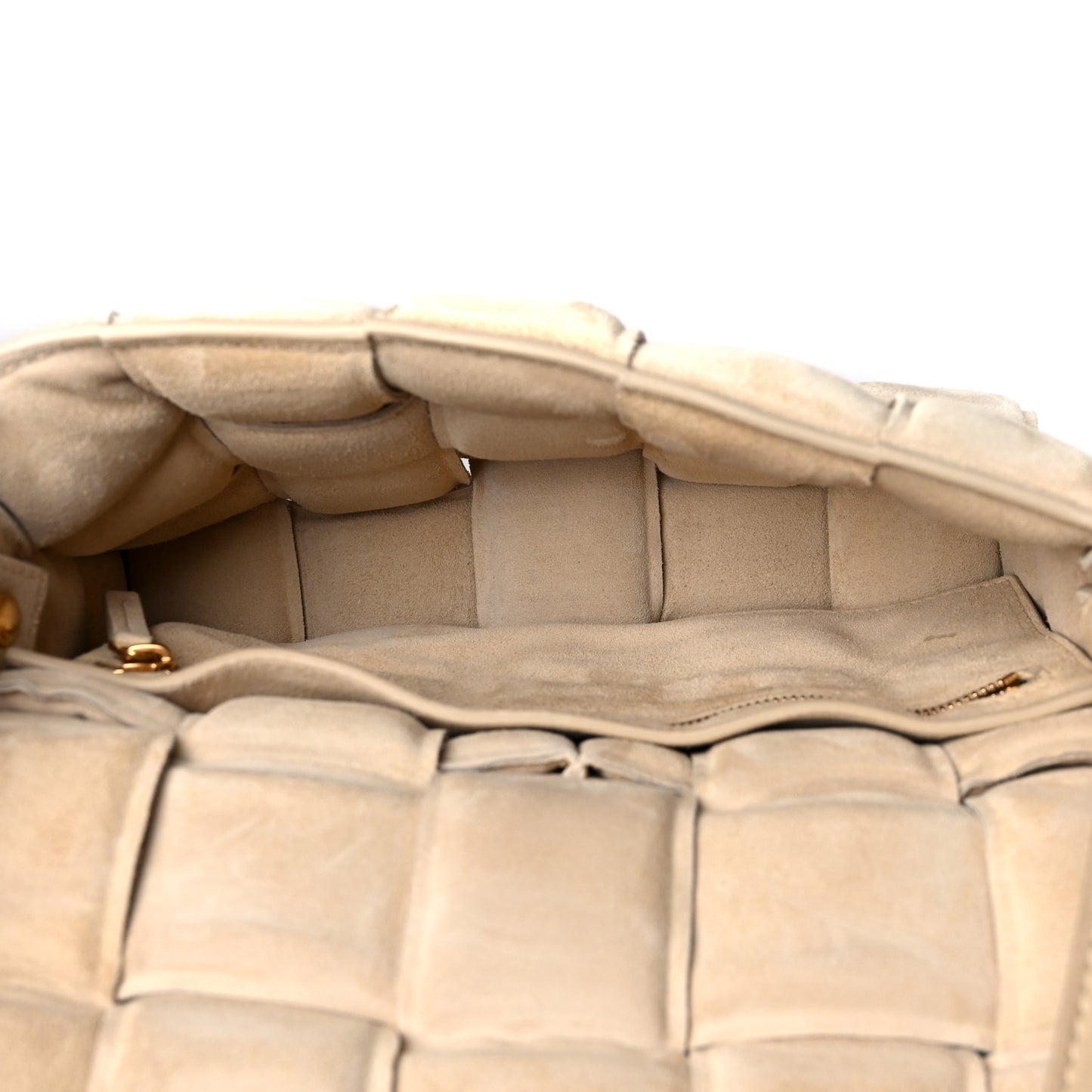 Suede Calfskin Maxi Intrecciato Padded Cassette Crossbody Bag Sand