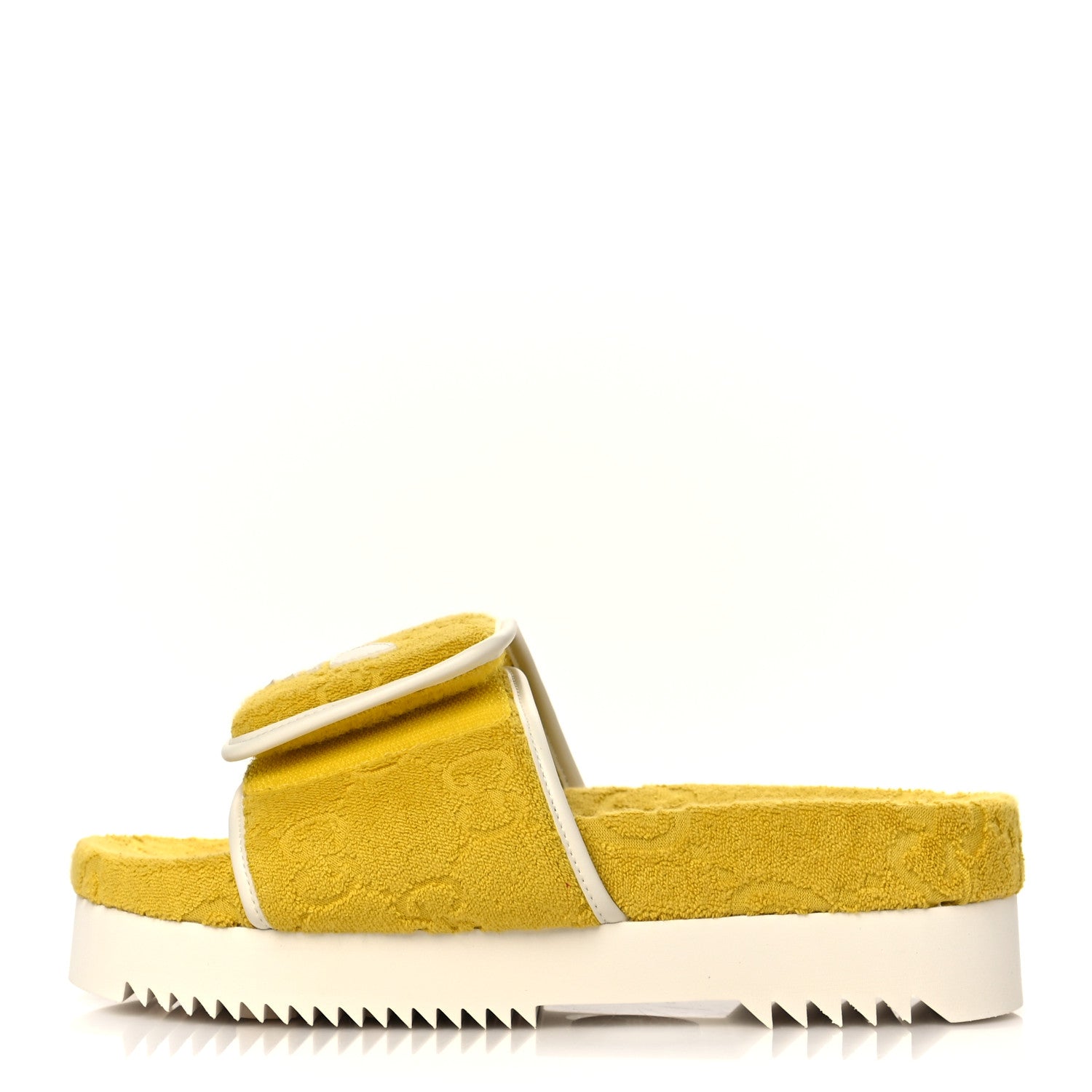 Gucci X ADIDAS Terry Cloth Trefoil GG Monogram Womens Platform Sandals 39 Smile Yellow Off White 1 of 8