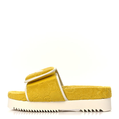Gucci X ADIDAS Terry Cloth Trefoil GG Monogram Womens Platform Sandals 39 Smile Yellow Off White 1 of 8