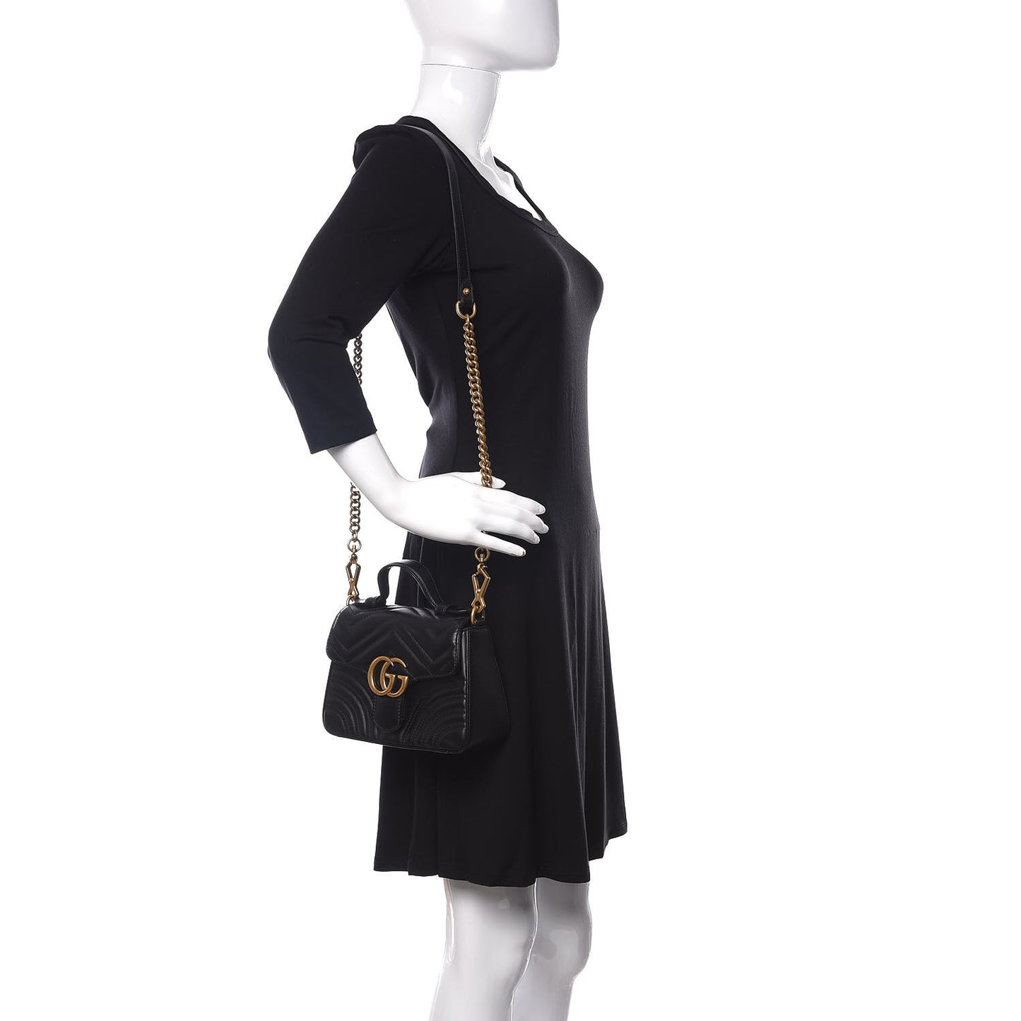 Calfskin Matelasse Mini GG Marmont Top Handle Shoulder Bag Black