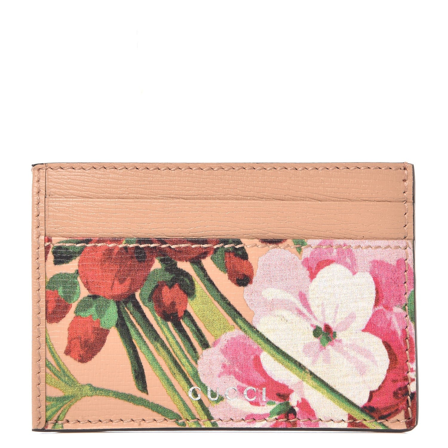 Gucci Shangai Calfskin Blooms Print Card Holder Pink Apricot Multicolor 1 of 7