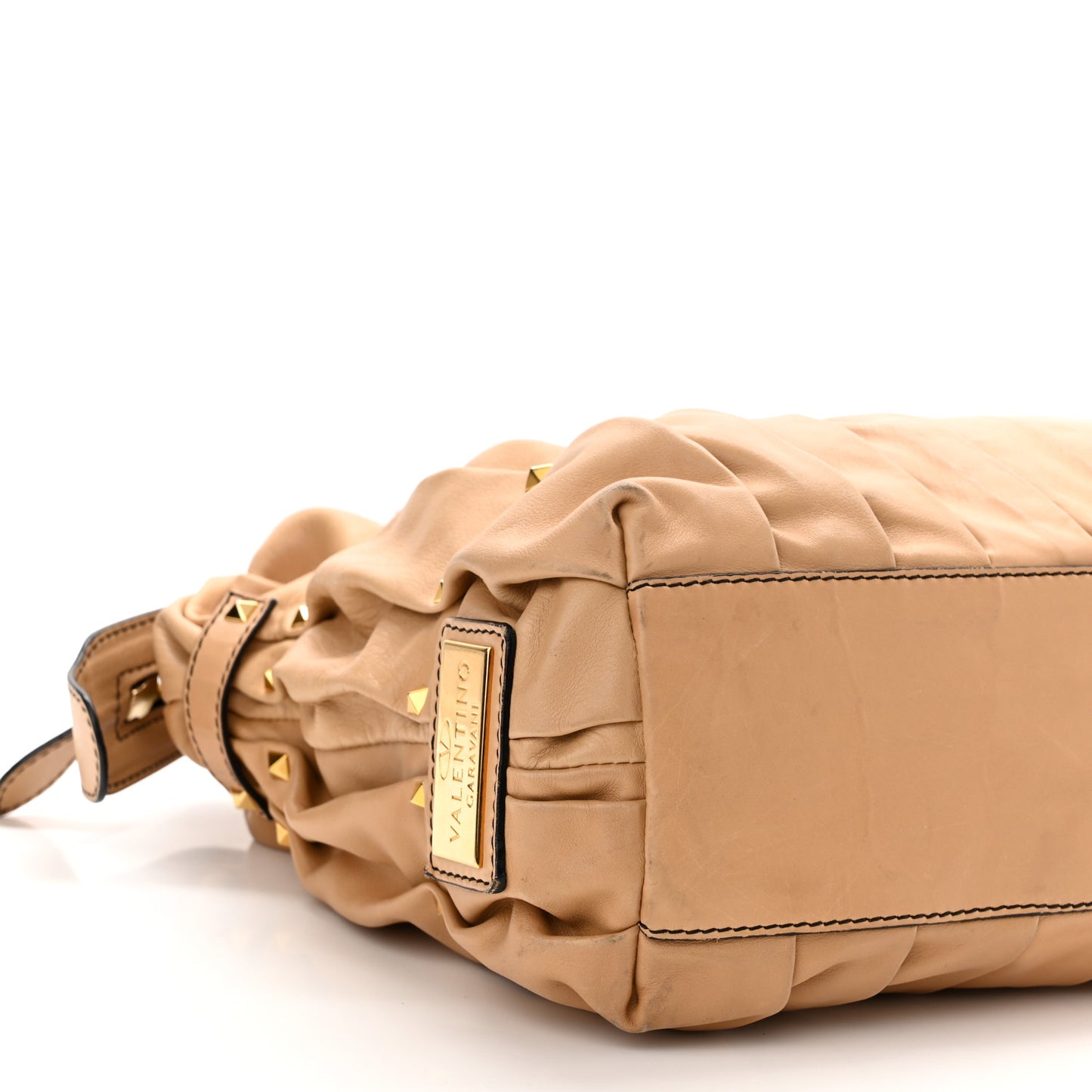 Lambskin Pleated Studded Maizeon Tote Tan