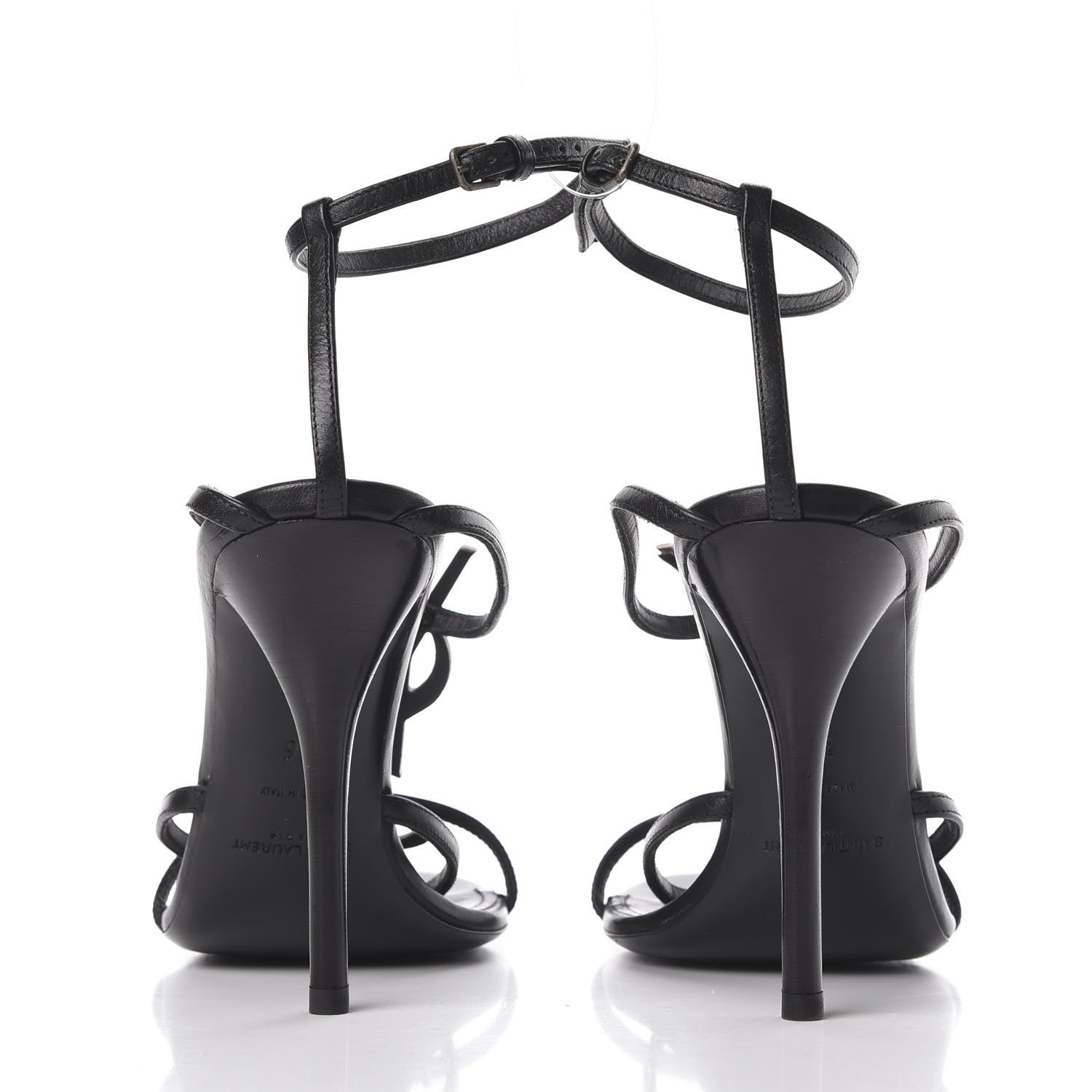 Saint Laurent Calfskin Cassandra Palm Logo 110 Ankle Strap Sandals 36 Black 6 of 7