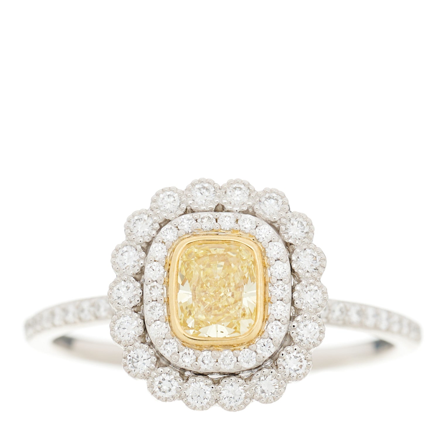 Tiffany Platinum 18K Yellow Gold Fancy Intense Yellow Diamond .77ct Enchant Cushion Engagement Ring 65 11 1 of 7