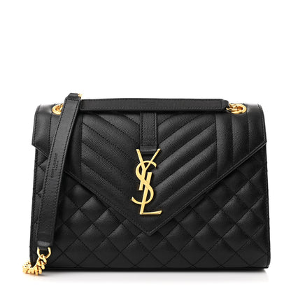 Saint Laurent Grain De Poudre Textured Mixed Matelasse Triquilt Medium Monogram Satchel Black 1 of 10