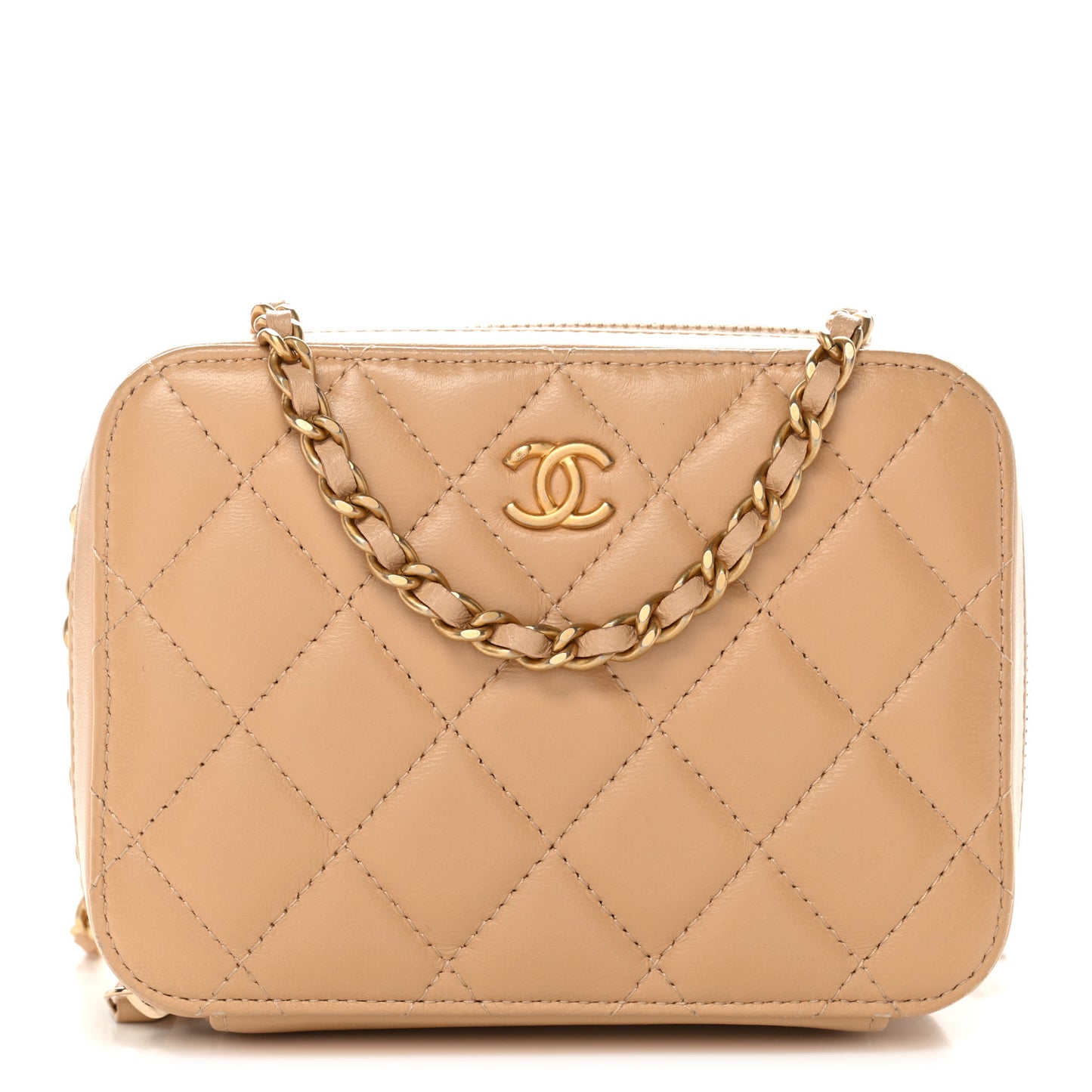 Lambskin Quilted CC Pearl Crush Camera Case Beige
