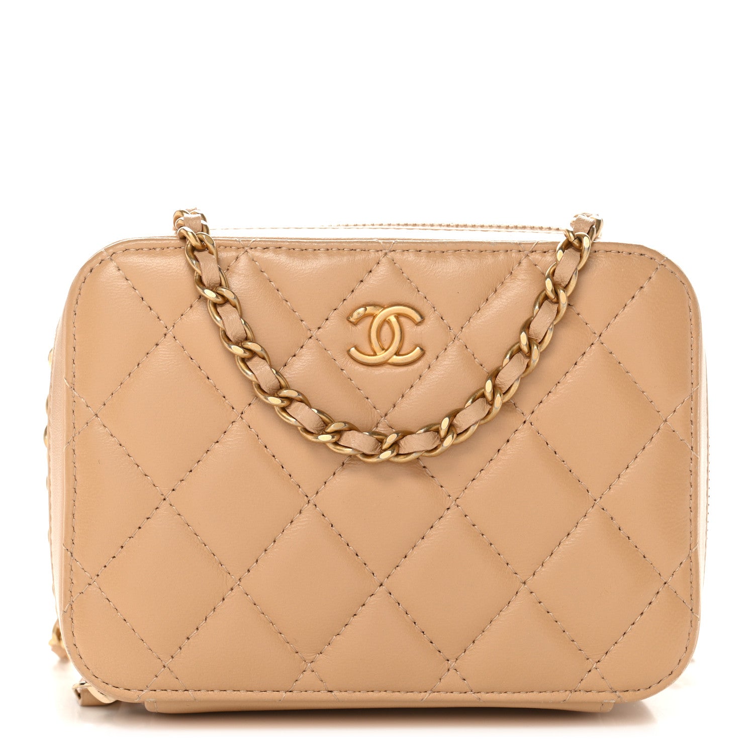 Chanel Lambskin Quilted CC Pearl Crush Camera Case Beige 1 of 12