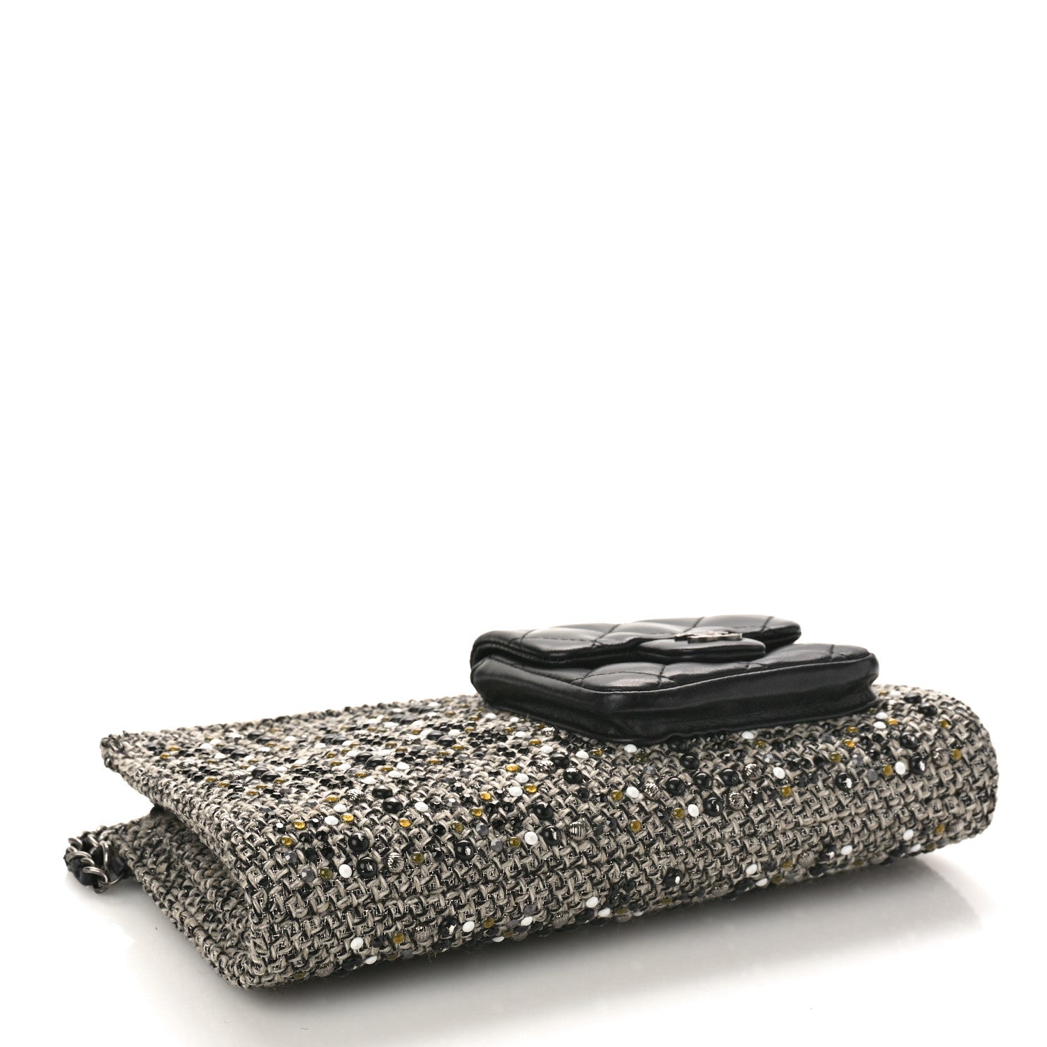 Chanel Tweed Lambskin Mineral Nights Pochette Wristlet Black 4 of 9