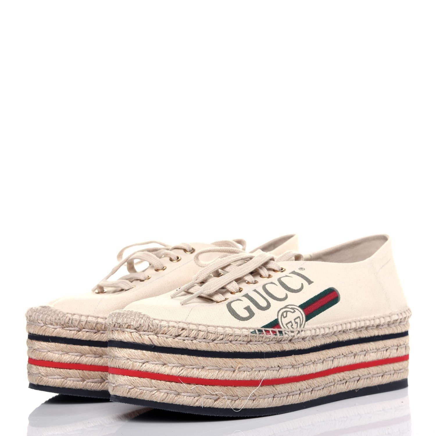 Gucci Canvas Logo Lace-Up Platform Espadrilles 40.5 Greggio Grege 3 of 16