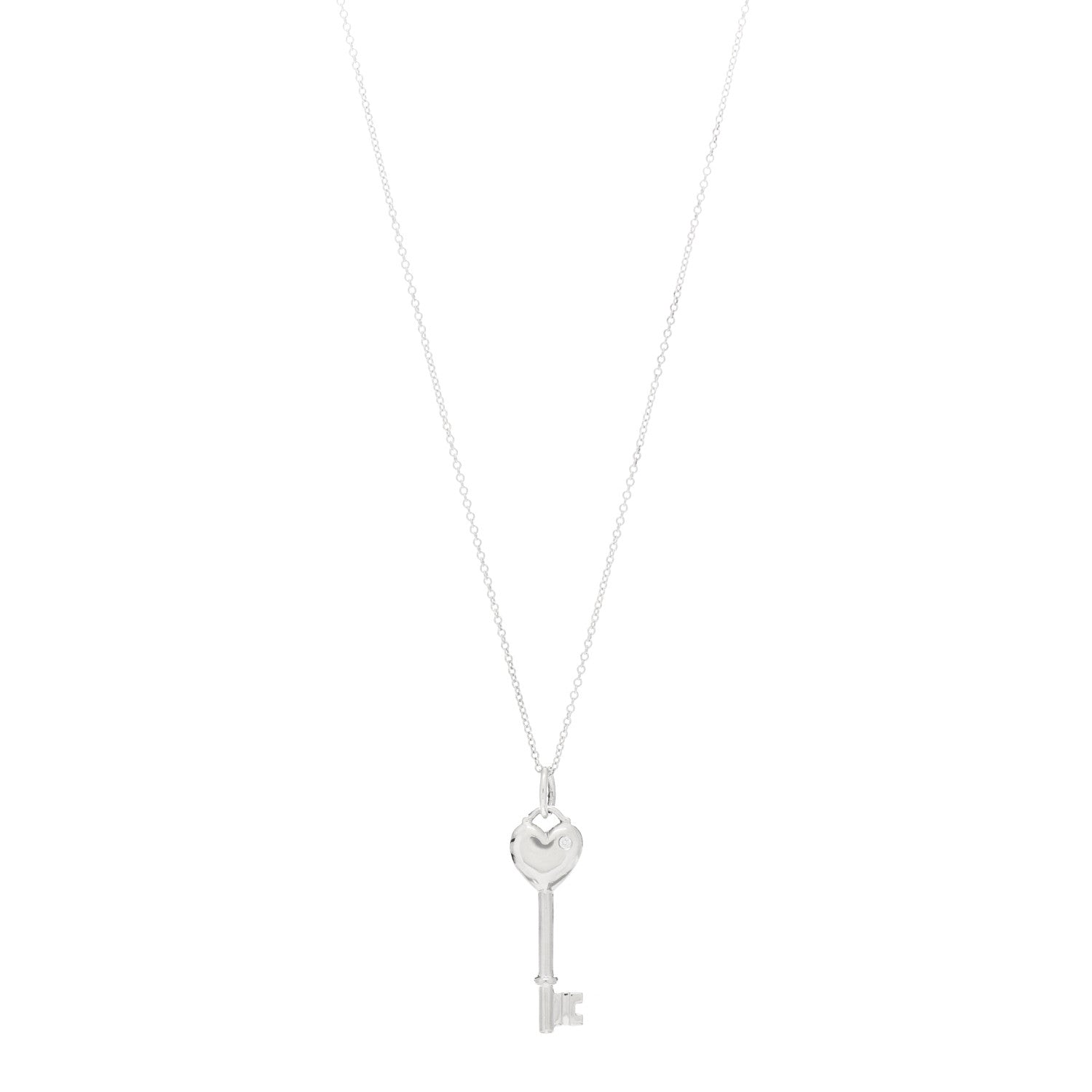 Tiffany Sterling Silver Diamond Heart Key Pendant Necklace 1 of 4