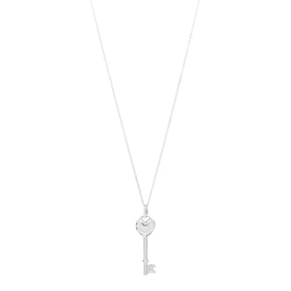 Tiffany Sterling Silver Diamond Heart Key Pendant Necklace 1 of 4