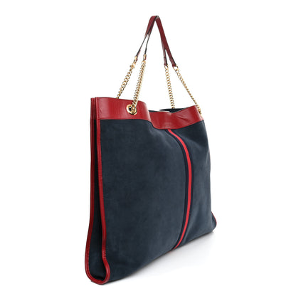 Gucci Suede Calfskin Large Rajah Chain Tote New Blue Romantic Cherry 4 of 11