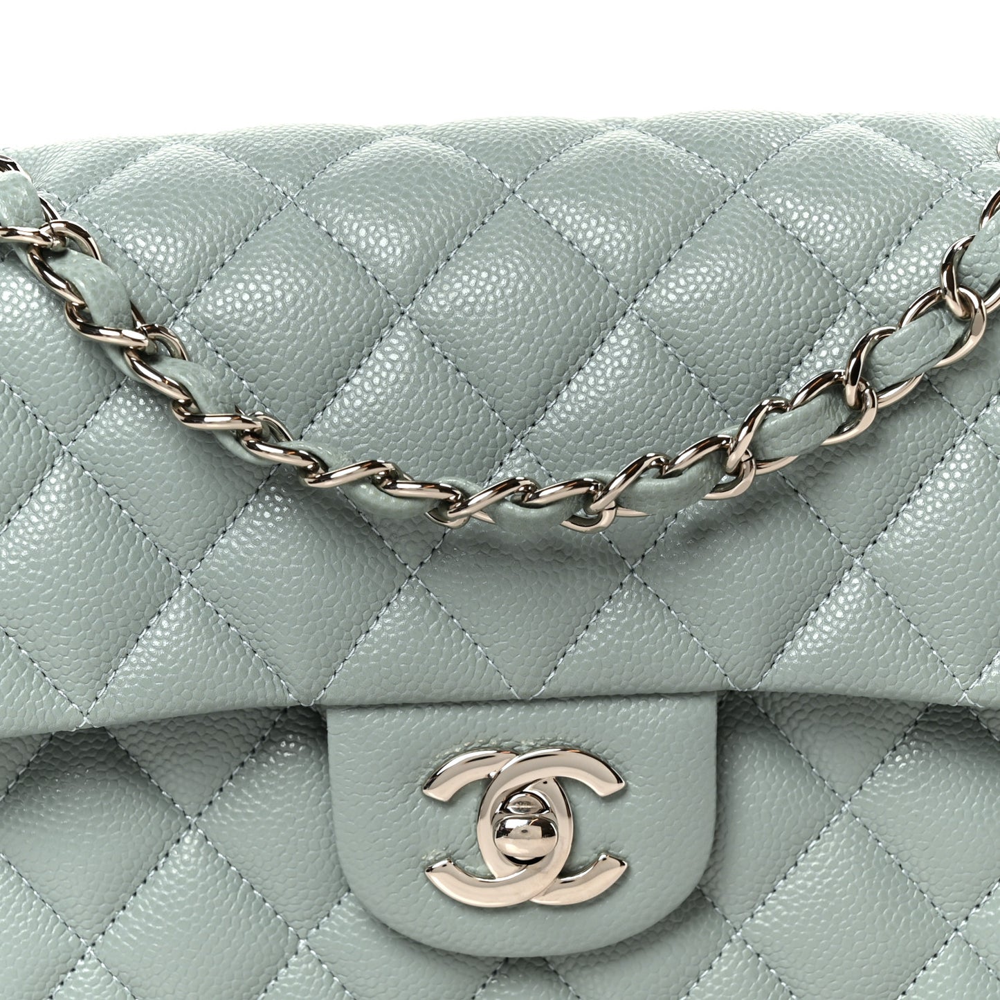 Caviar Quilted Small Double Flap Light Blue