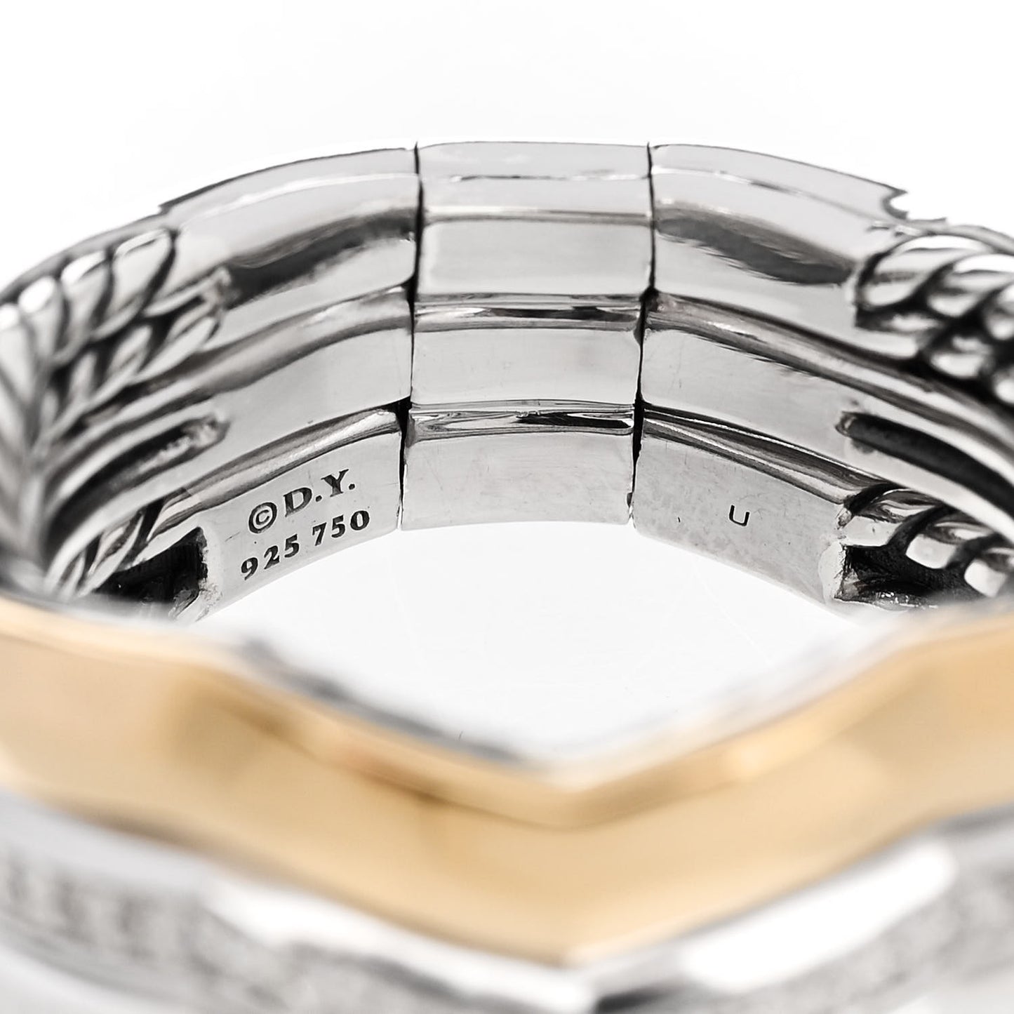 Sterling Silver 18K Yellow Gold Diamond 11.7mm Zig Zag Stax Three Row Ring 56 7.5