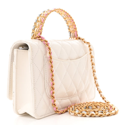 Chanel Shiny Calfskin Quilted Multicolor Top Handle Wallet On Chain WOC White 3 of 14