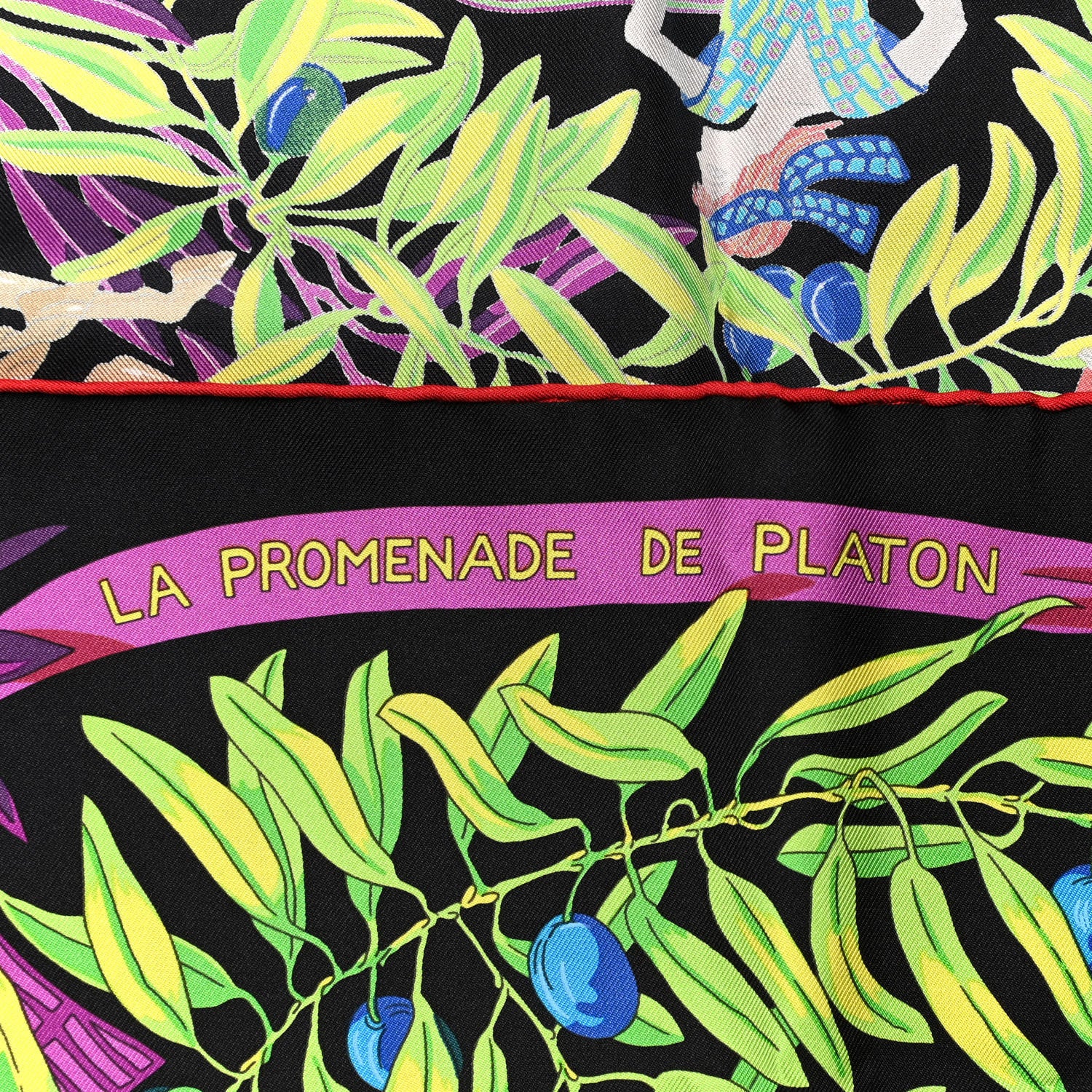 Hermes Silk La Promenade De Platon Scarf 90 Black Vert Fluo Vermillon 5 of 5