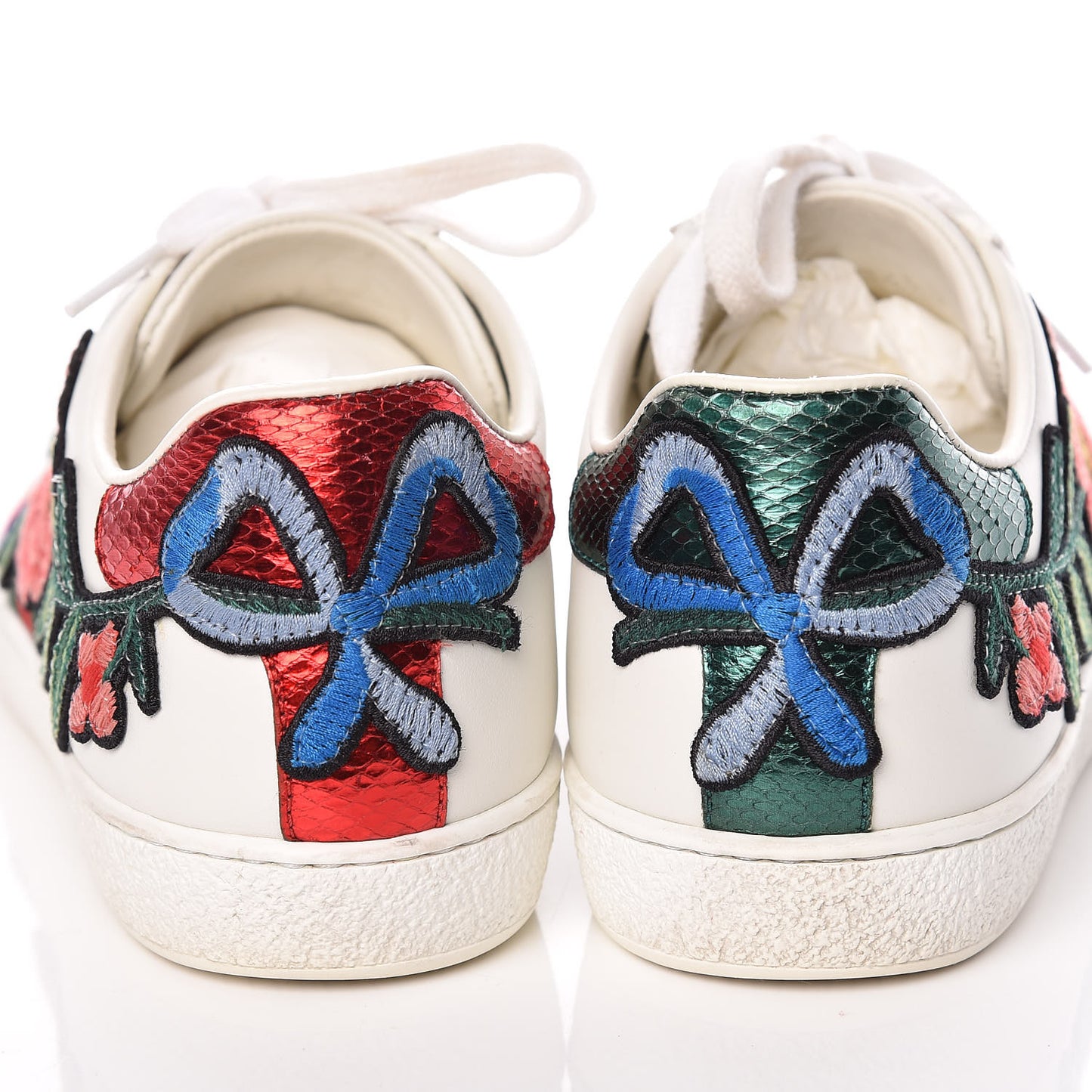 Metallic Calfskin Floral Embroidered Womens Ace Sneakers 36.5 Silver