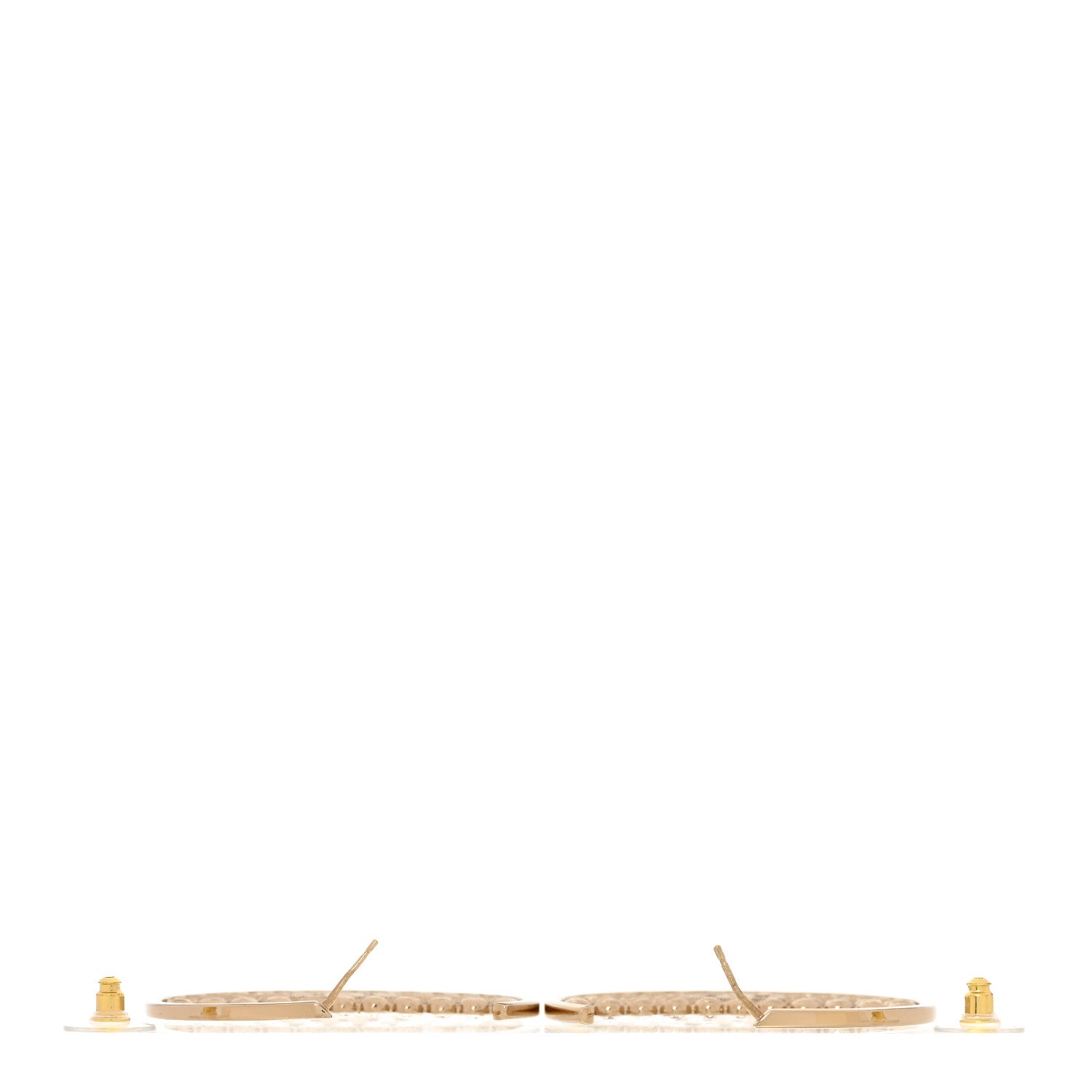 Chanel Metal Strass Crystal CC Hoop Earrings Light Gold 3 of 5