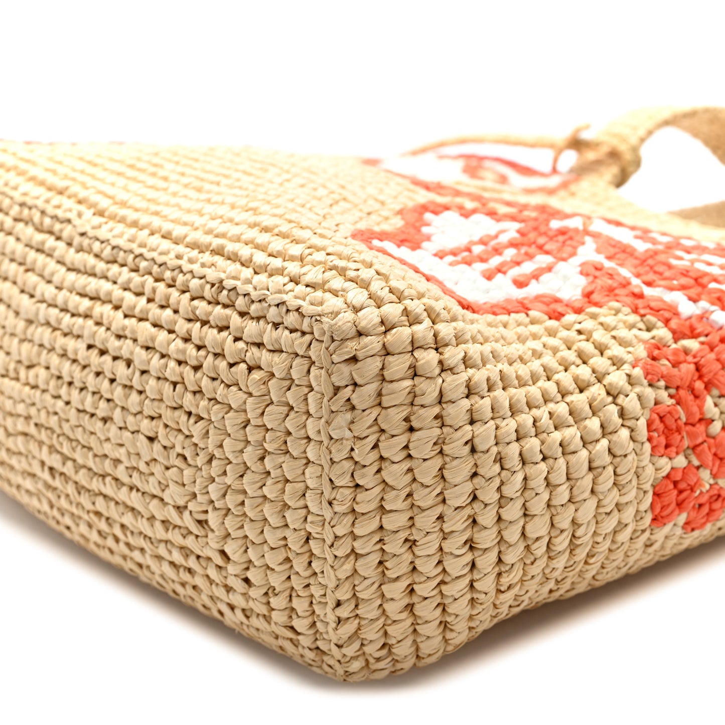 Yarn Raffia Effect Crochet Embroidered Floral Logo Tote Naturale Aranci