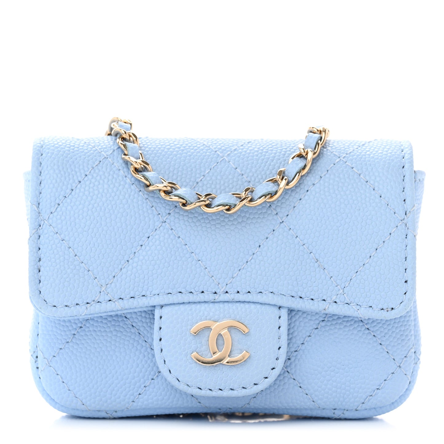 Caviar Quilted Mini Chain Belt Bag Light Blue
