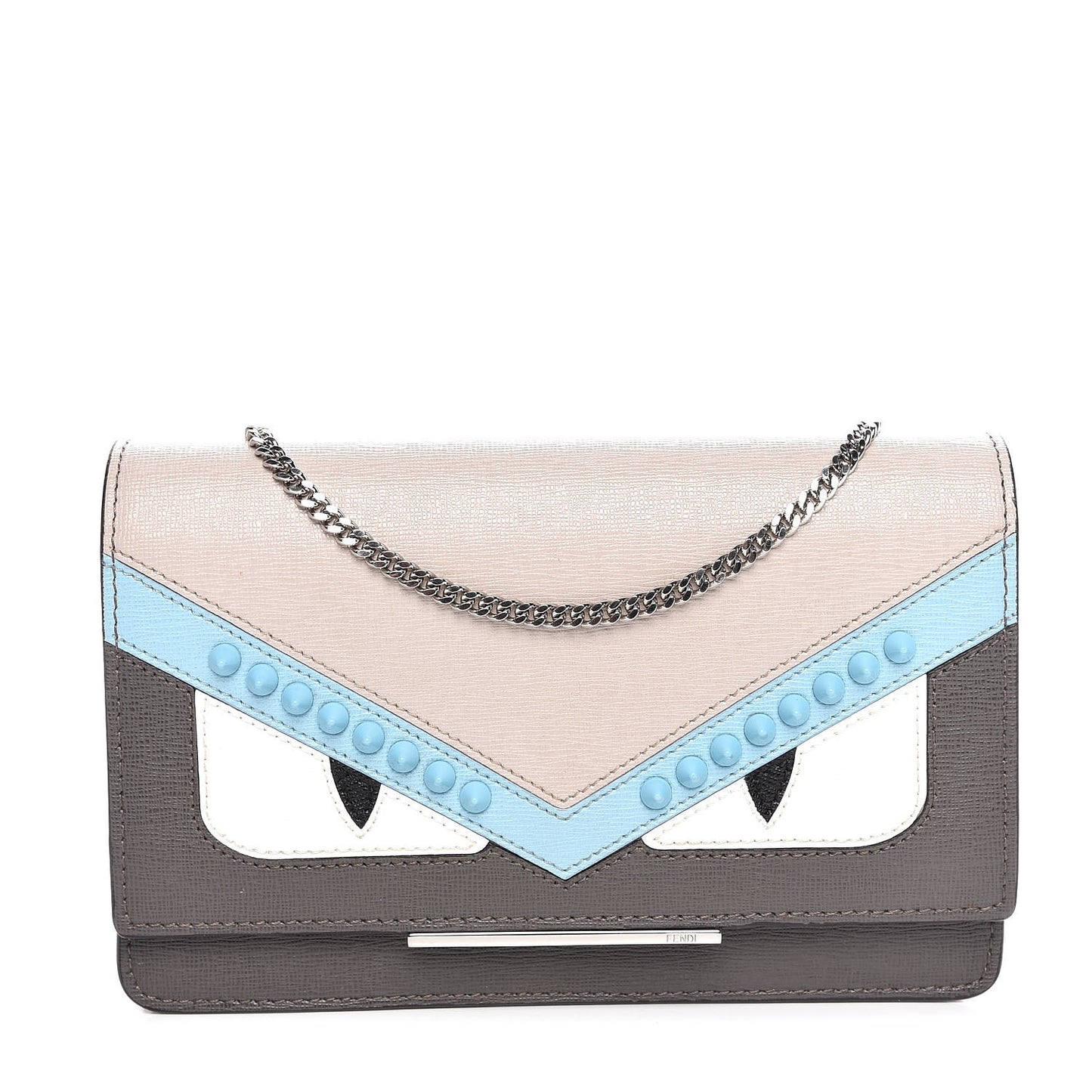 Vitello Elite Monster Eyes Studded Tube Wallet on Chain Carbone White Multicolor