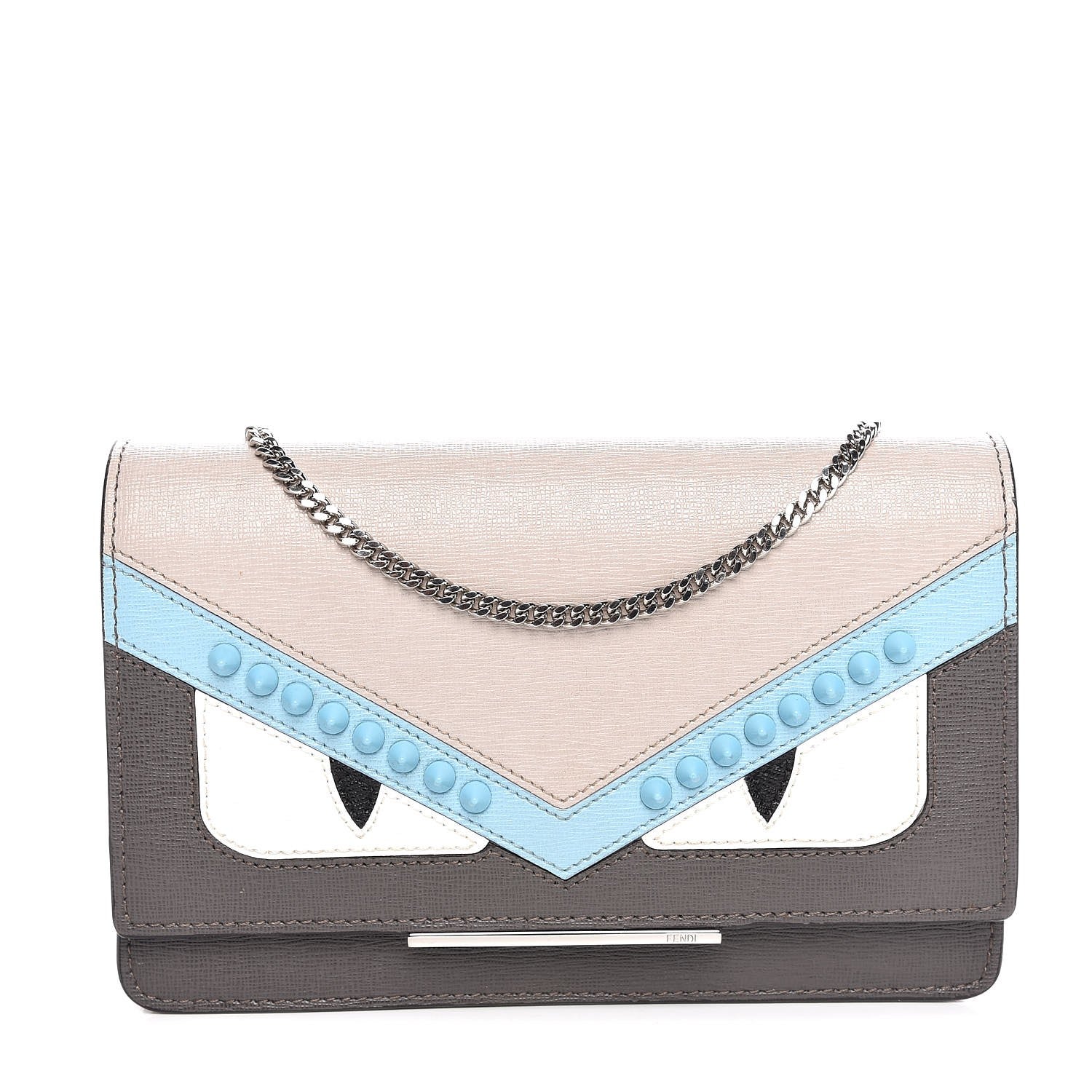 Fendi Vitello Elite Monster Eyes Studded Tube Wallet on Chain Carbone White Multicolor 1 of 8