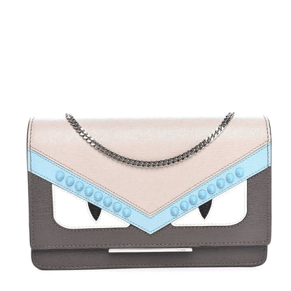 Fendi Vitello Elite Monster Eyes Studded Tube Wallet on Chain Carbone White Multicolor 1 of 8