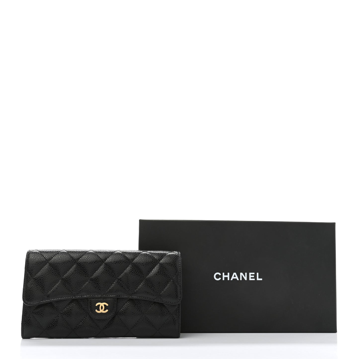 Caviar Quilted Large Gusset Flap Wallet Black