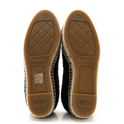 Chanel Tweed Patent Goatskin Sequin CC Espadrilles 38 Black 5 of 9