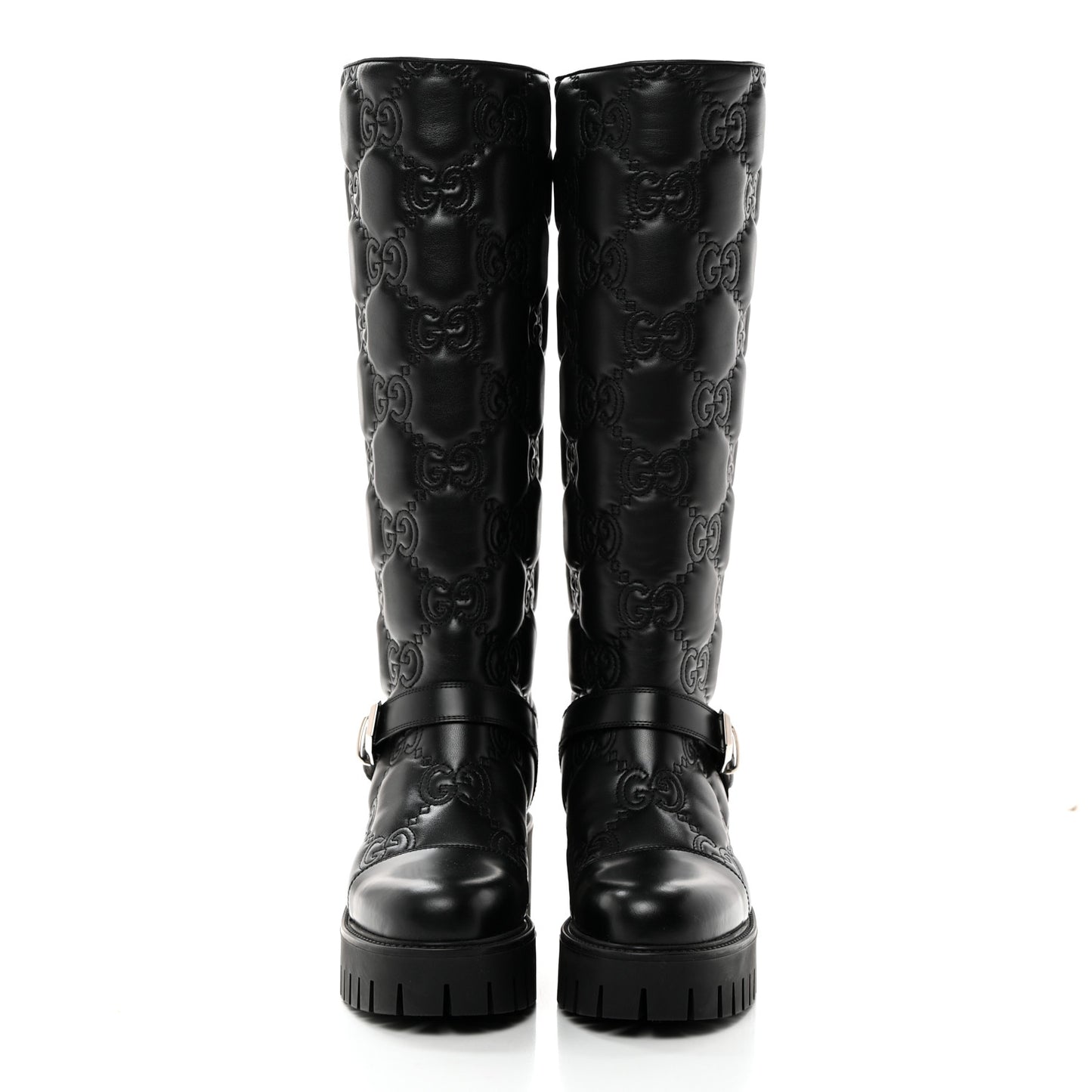 Cordovan Lux Nappa GG Matelasse 60mm Knee High Boots 38.5 Black