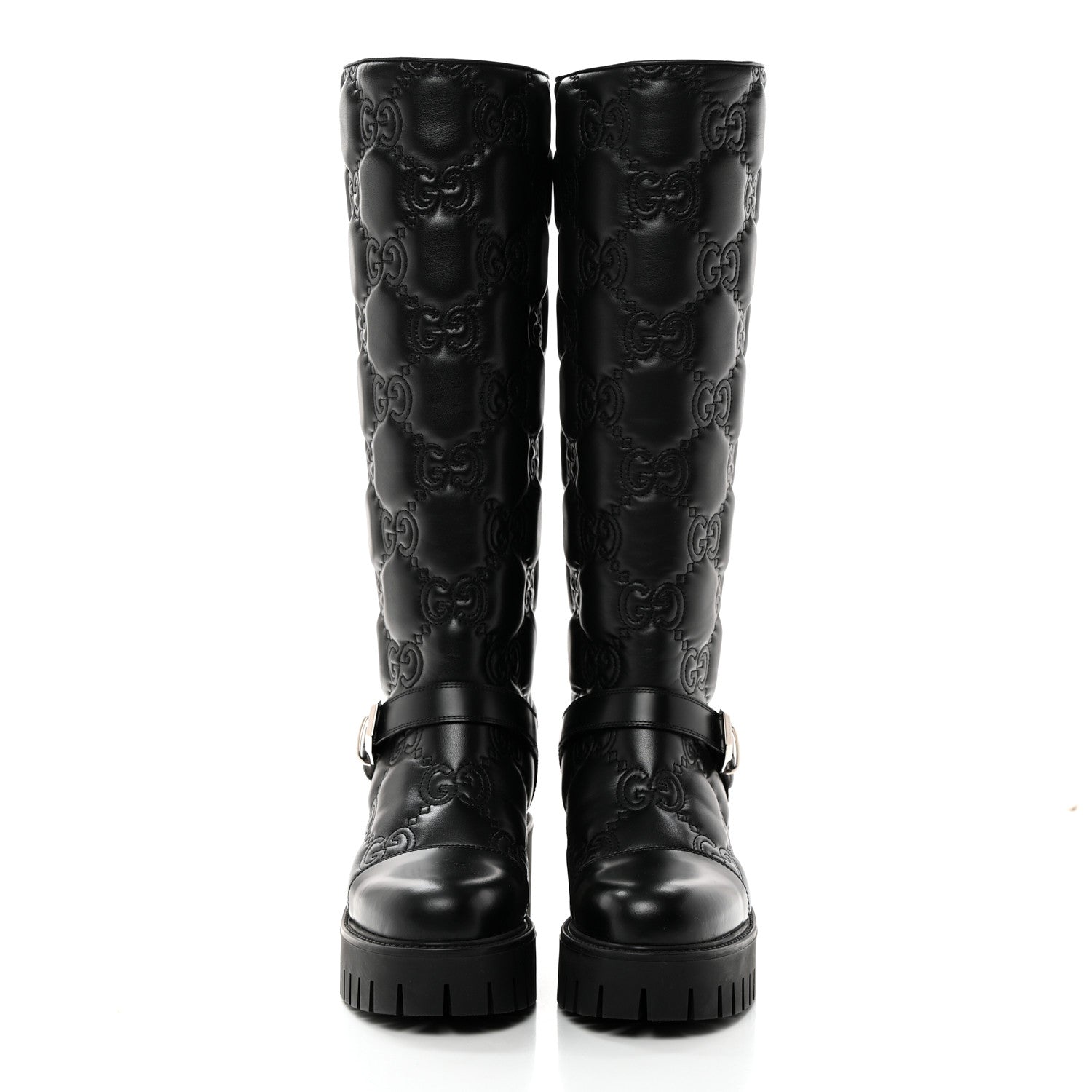 Gucci Cordovan Lux Nappa GG Matelasse 60mm Knee High Boots 38.5 Black 2 of 8