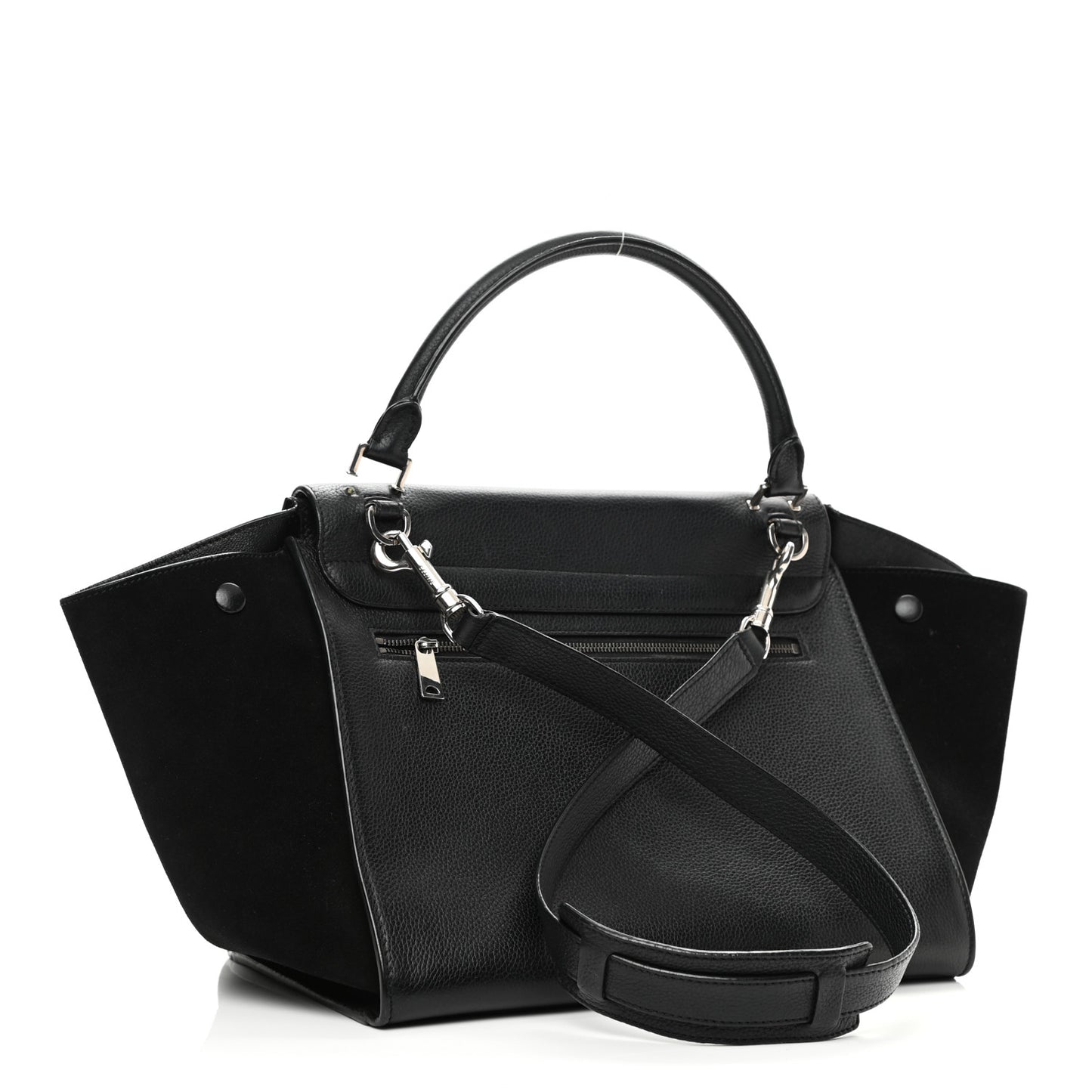 Drummed Calfskin Suede Medium Trapeze Black