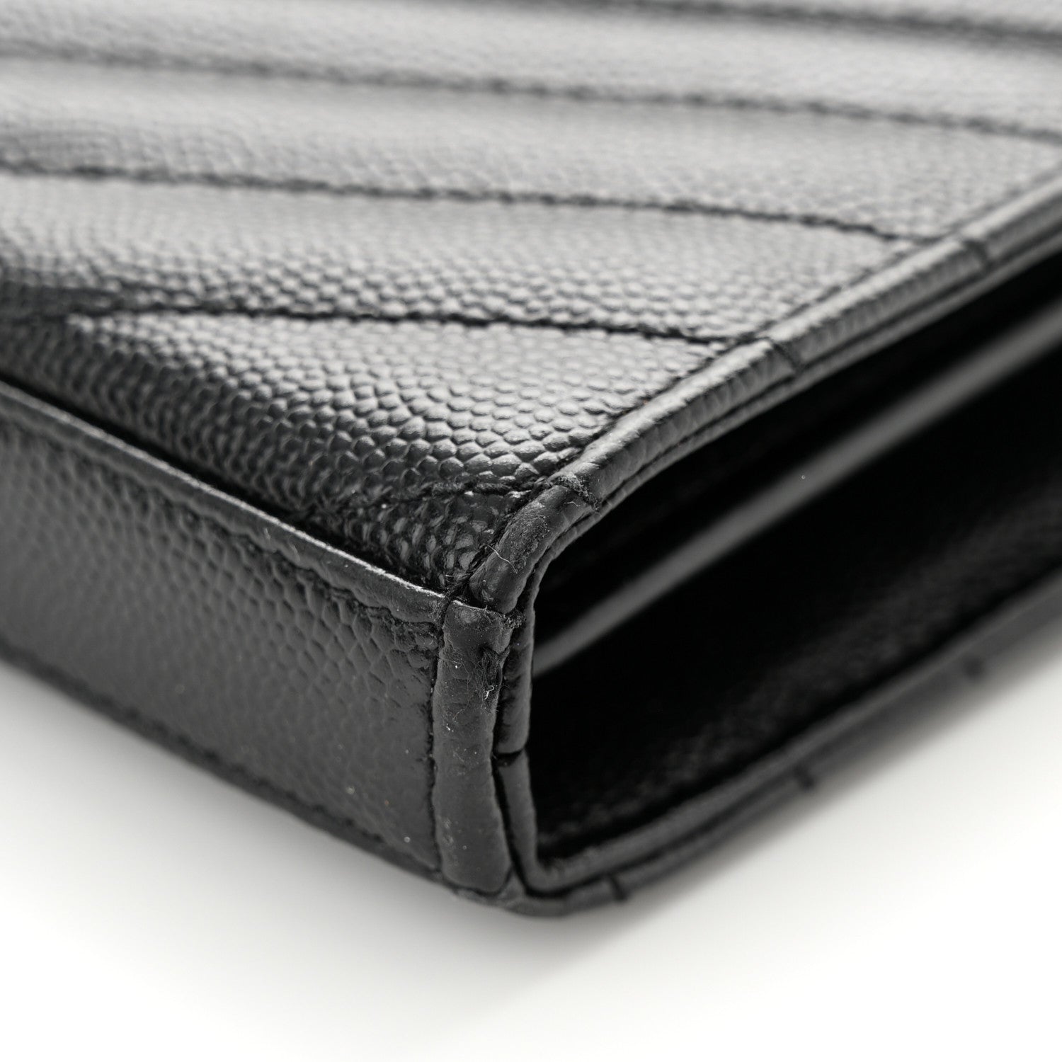 Saint Laurent Grain De Poudre Matelasse Chevron Monogram Monochrome Chain Wallet Black 11 of 12