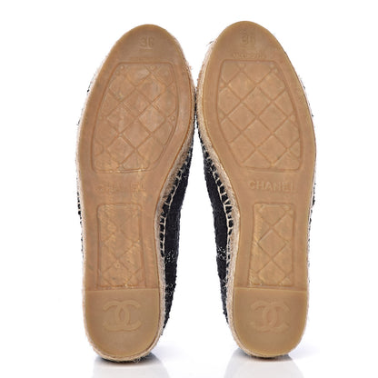 Chanel Metallic Tweed Lambskin CC Espadrilles 36 Black Silver 5 of 10