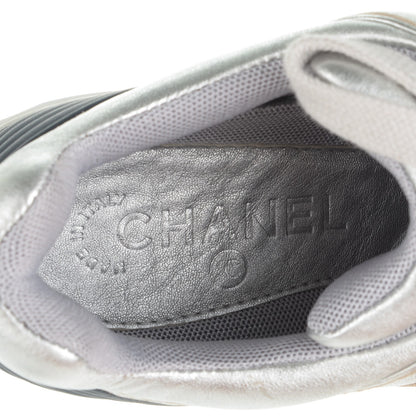Chanel Metallic Lambskin CC Sneakers 38 Silver 6 of 7