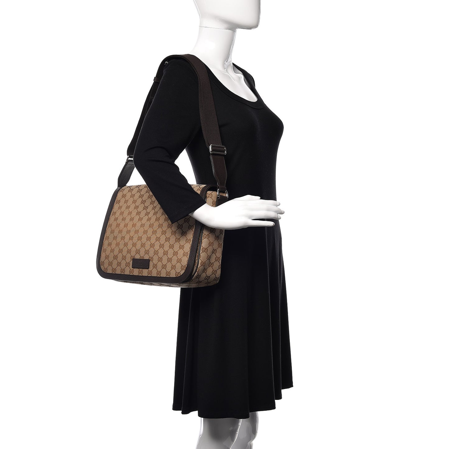 Monogram Large Flap Messenger Bag Beige Dark Brown