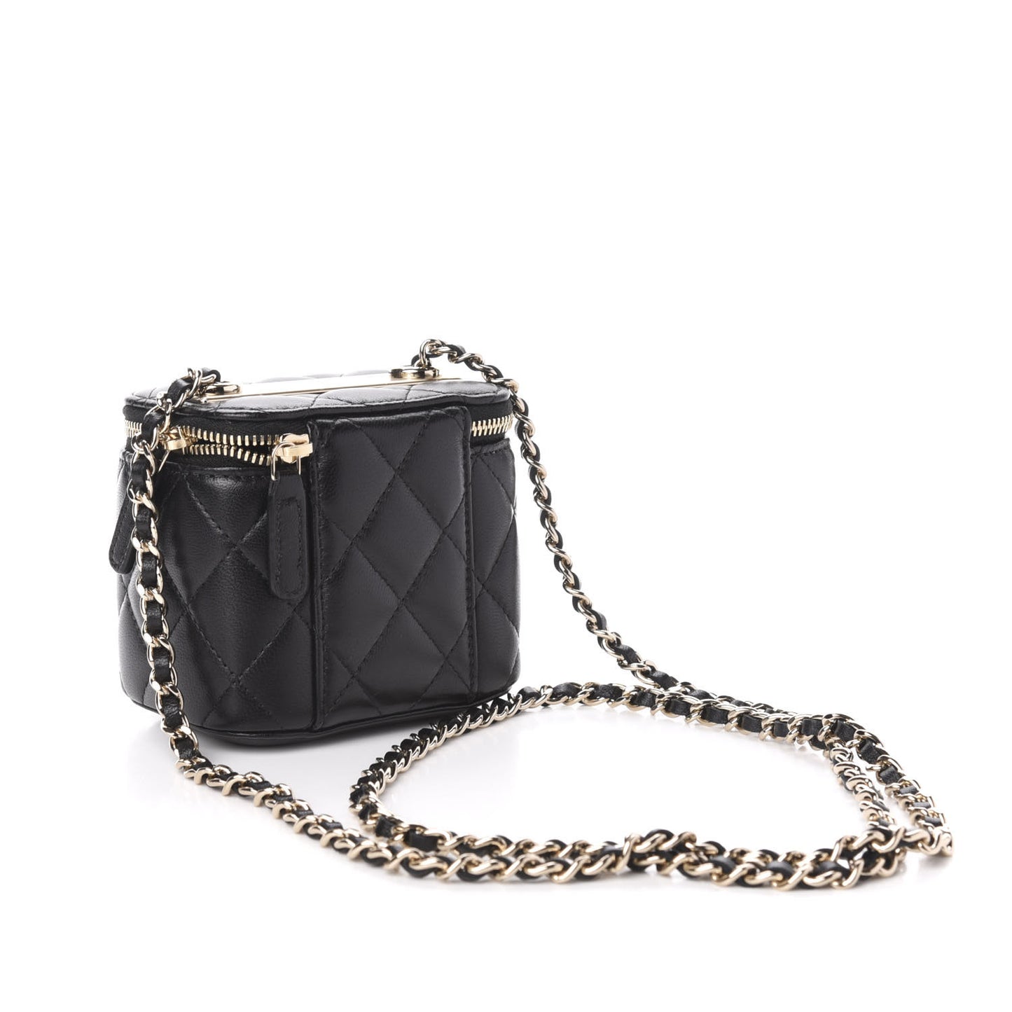 Lambskin Quilted Trendy Mini Vanity Case With Chain Black