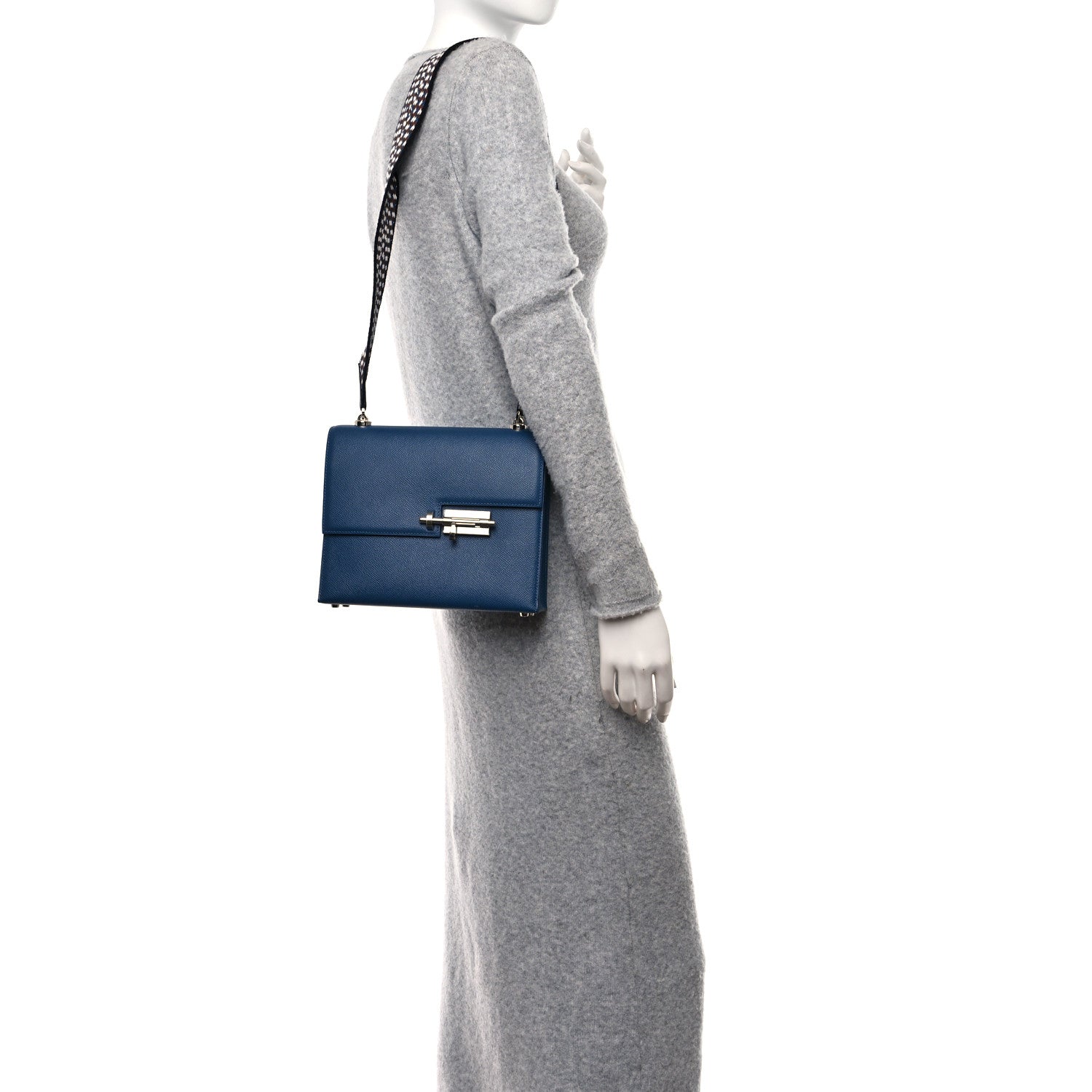 Hermes Epsom Mini Verrou Large Strap Bag Deep Blue 2 of 17