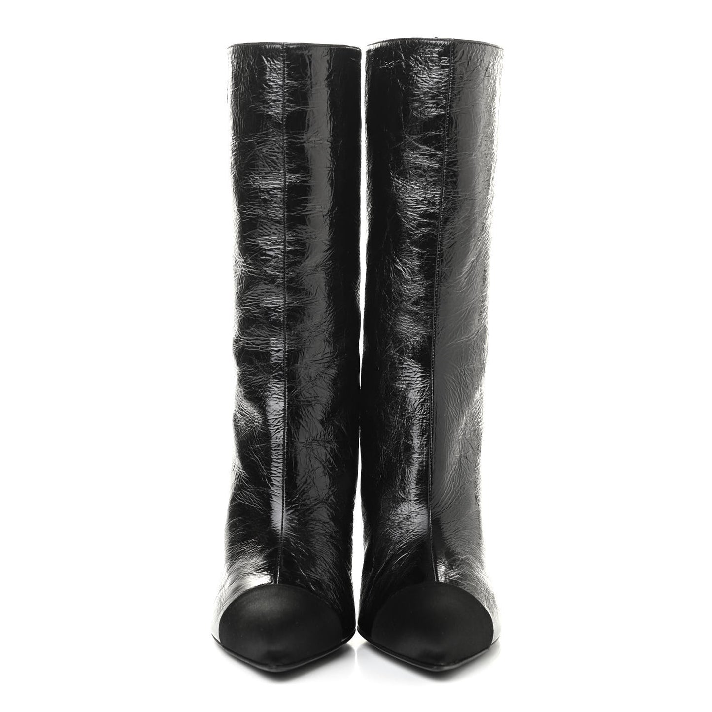 Crumpled Calfskin Grosgrain Gabrielle Cap Toe Short Boots 39 Black